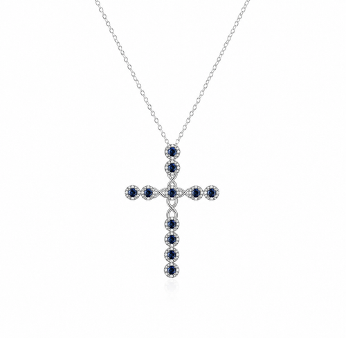 blue zircon cross necklace