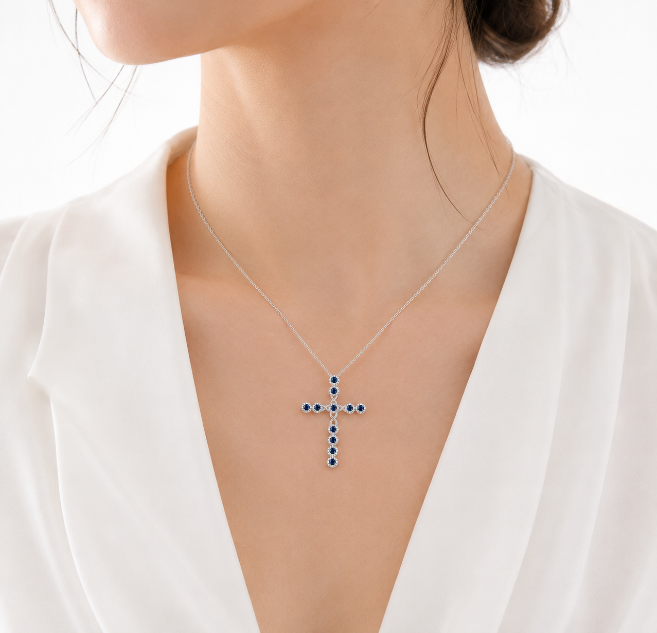 blue gemstone cross necklace