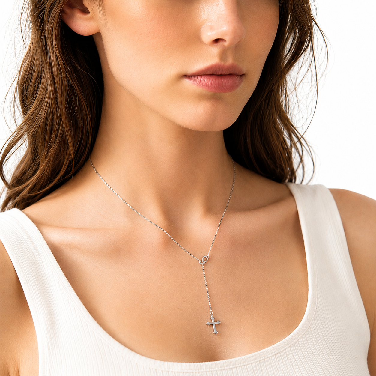 silver necklace with cross pendant