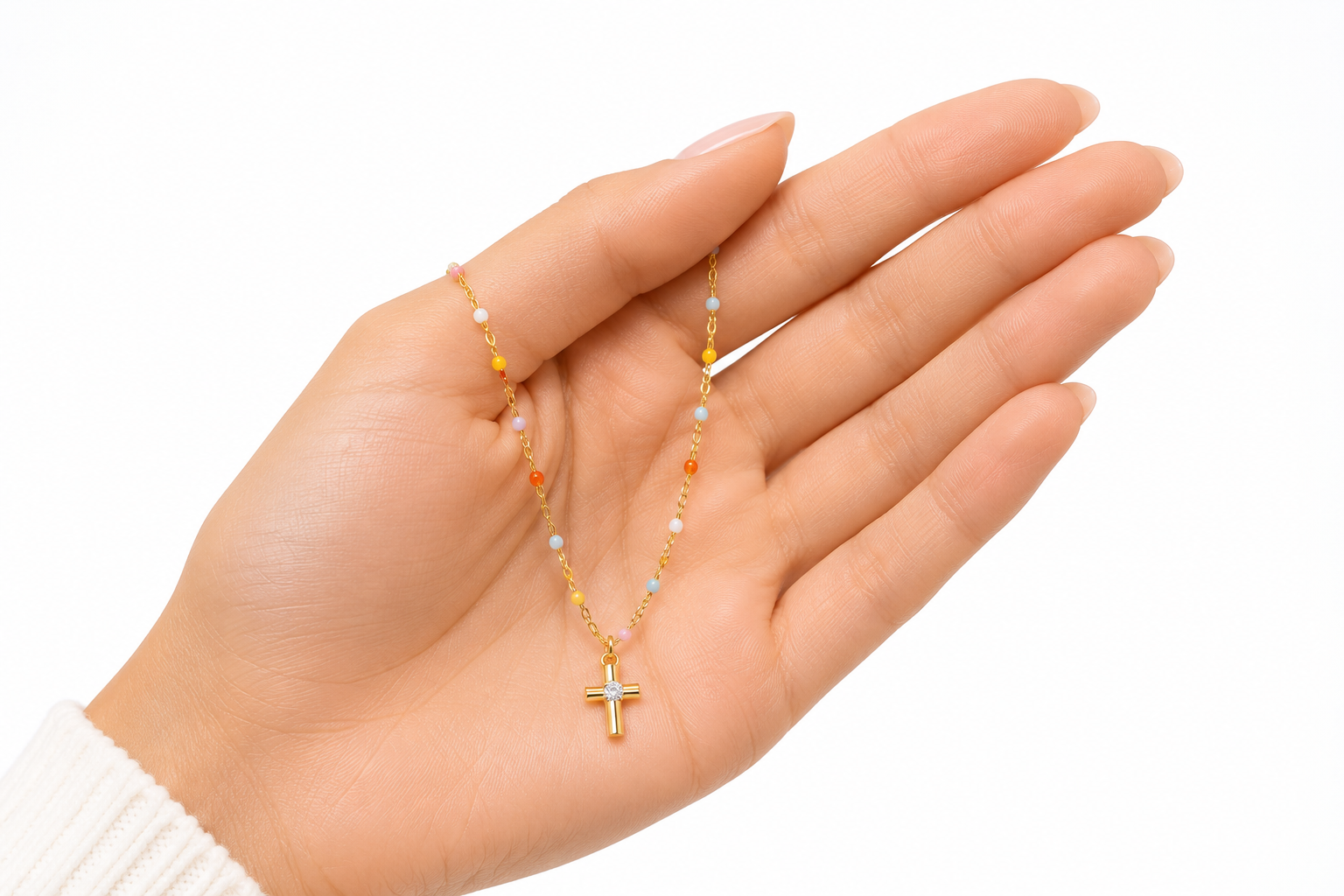 dainty beaded cross necklace