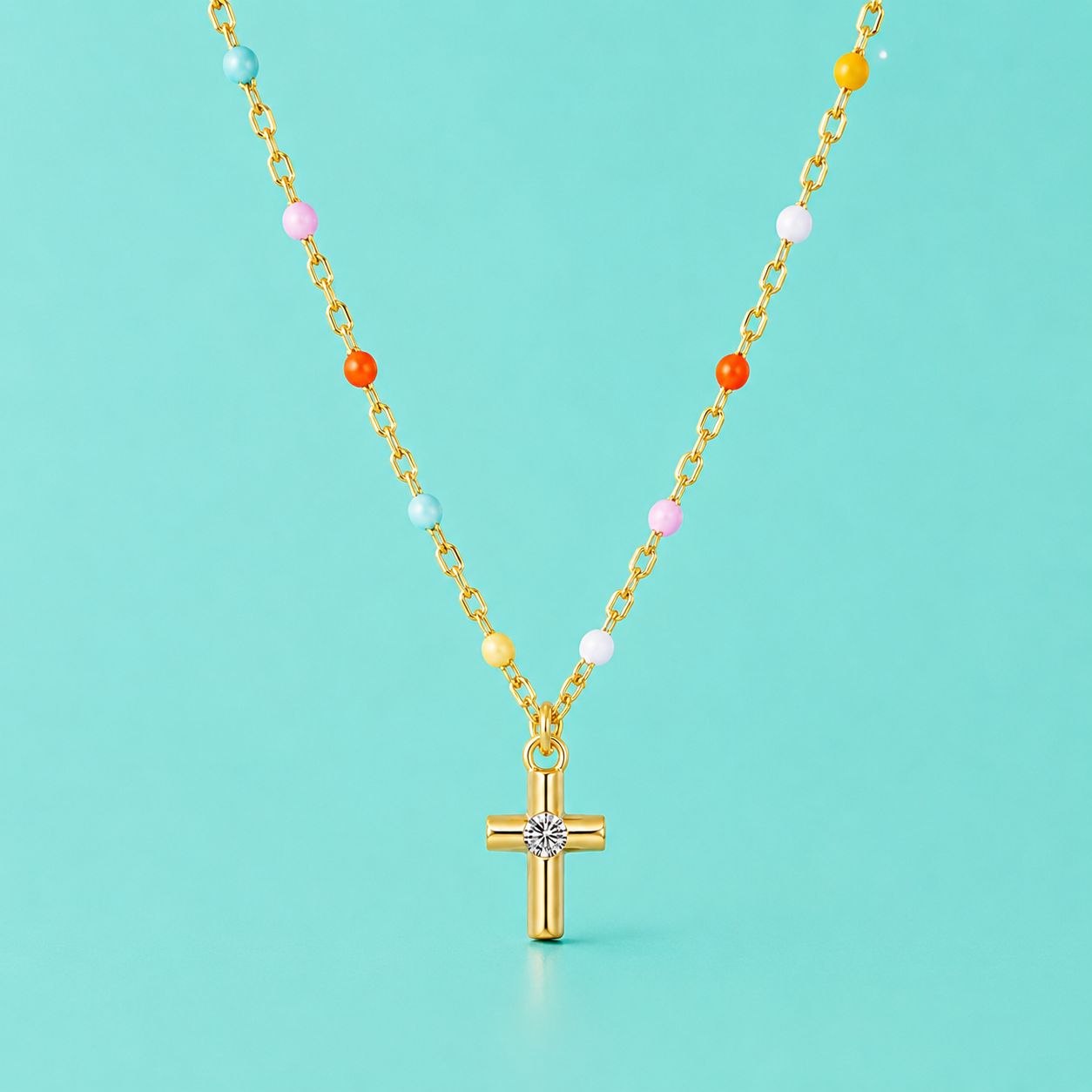 pastel bead cross necklace