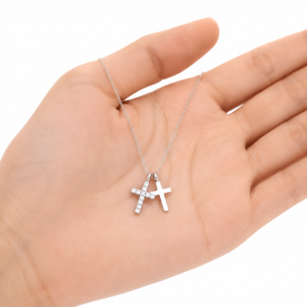 sterling silver layered cross necklace
